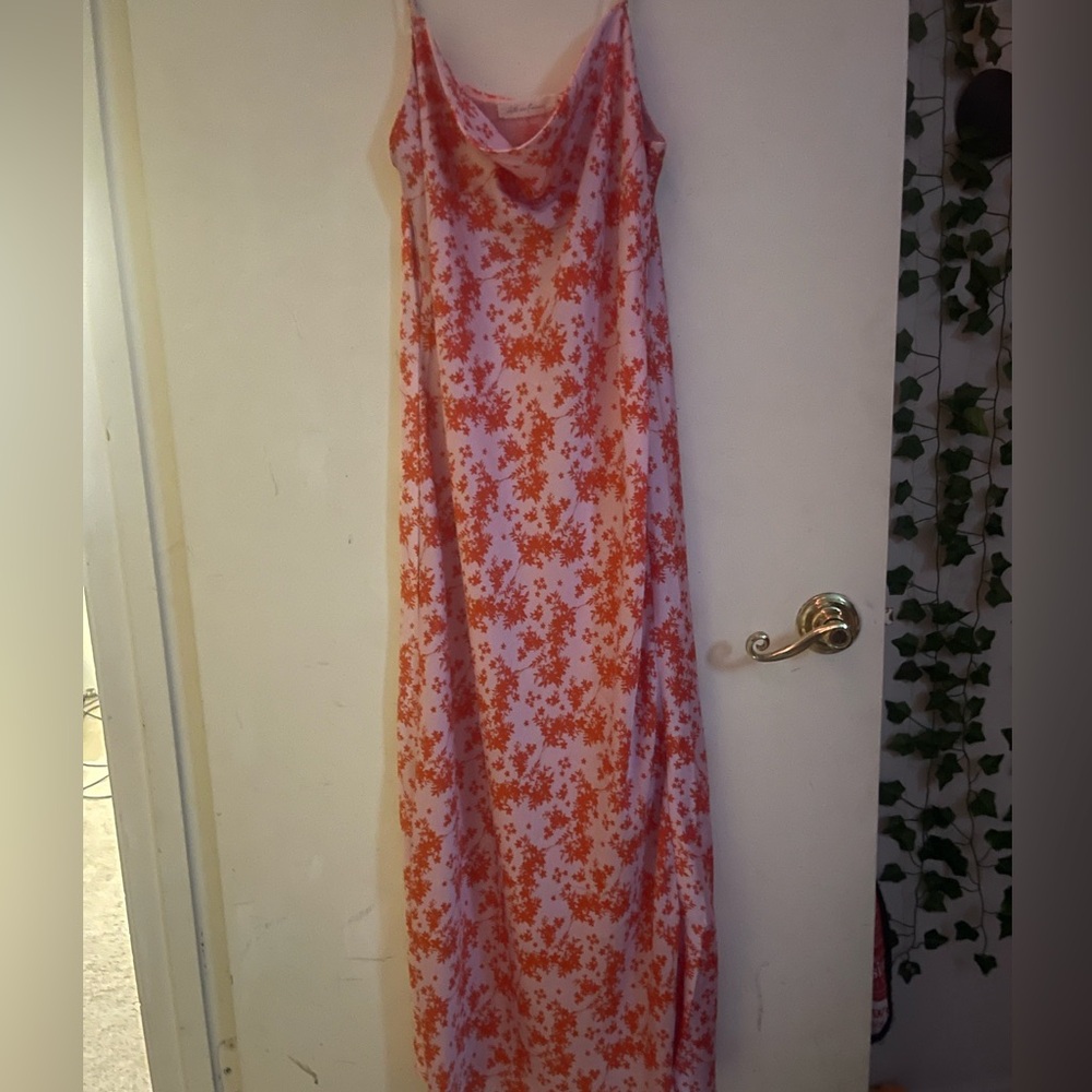 swoop neck floral long dress
